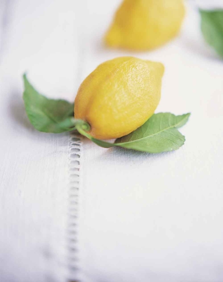 Amalfi lemons on a white tablecloth