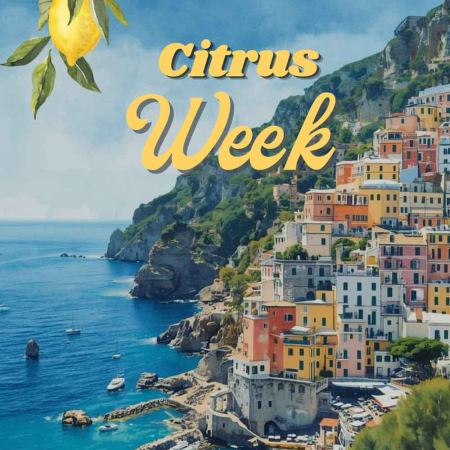 Coastal village with citrus theme.